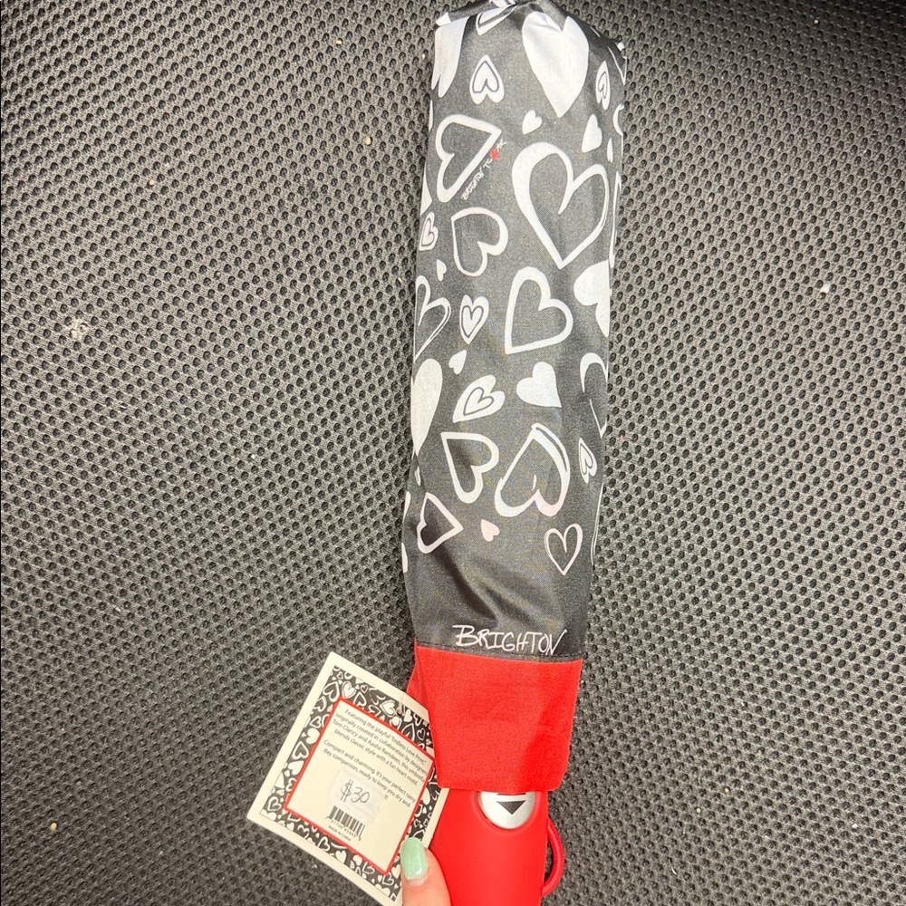 Brighton Black & Red Heart-Print Compact Umbrella
